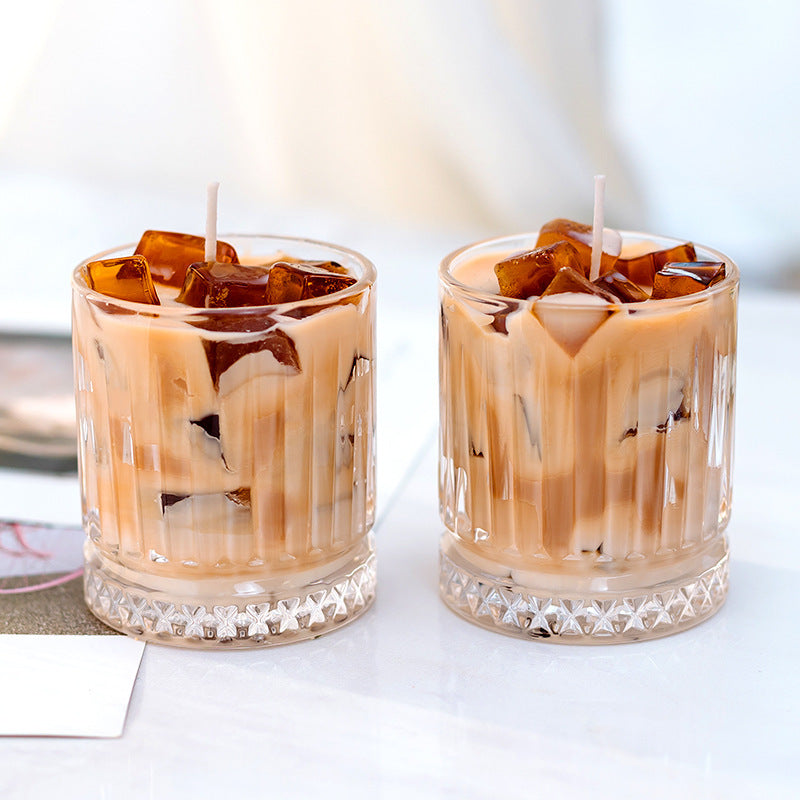 Two styles of iced coffee candles: American Coffee and Oatmeal Biscuit, handcrafted for home fragrance.
