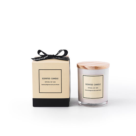Elegant yellow luxury gift box packaging for Delphy White Glass Soy Wax Candle.