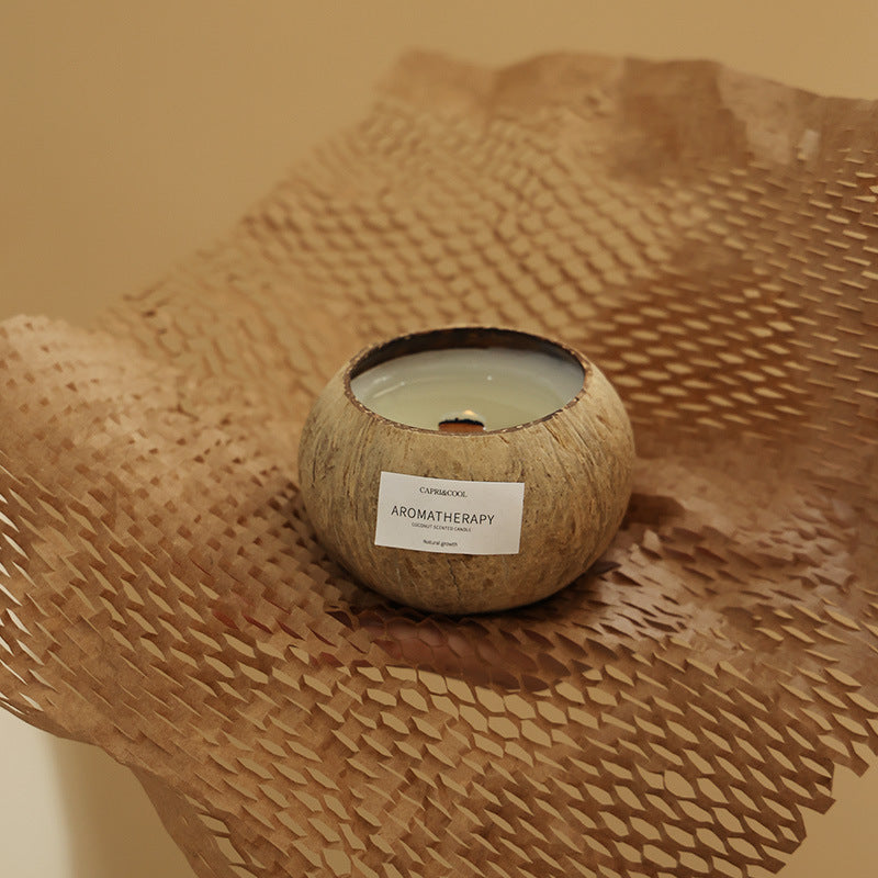 A large 9.8cm tall cylindrical scented candle made of coconut and soy mixed wax.