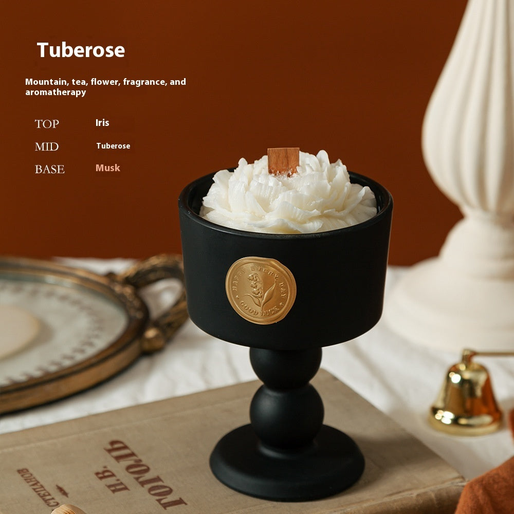 exclude-gallery. Detailed glossy sunset jade notes for Camellia Porcelain Cup Candle: Top notes: iris; middle notes: tuberose; base notes: musk