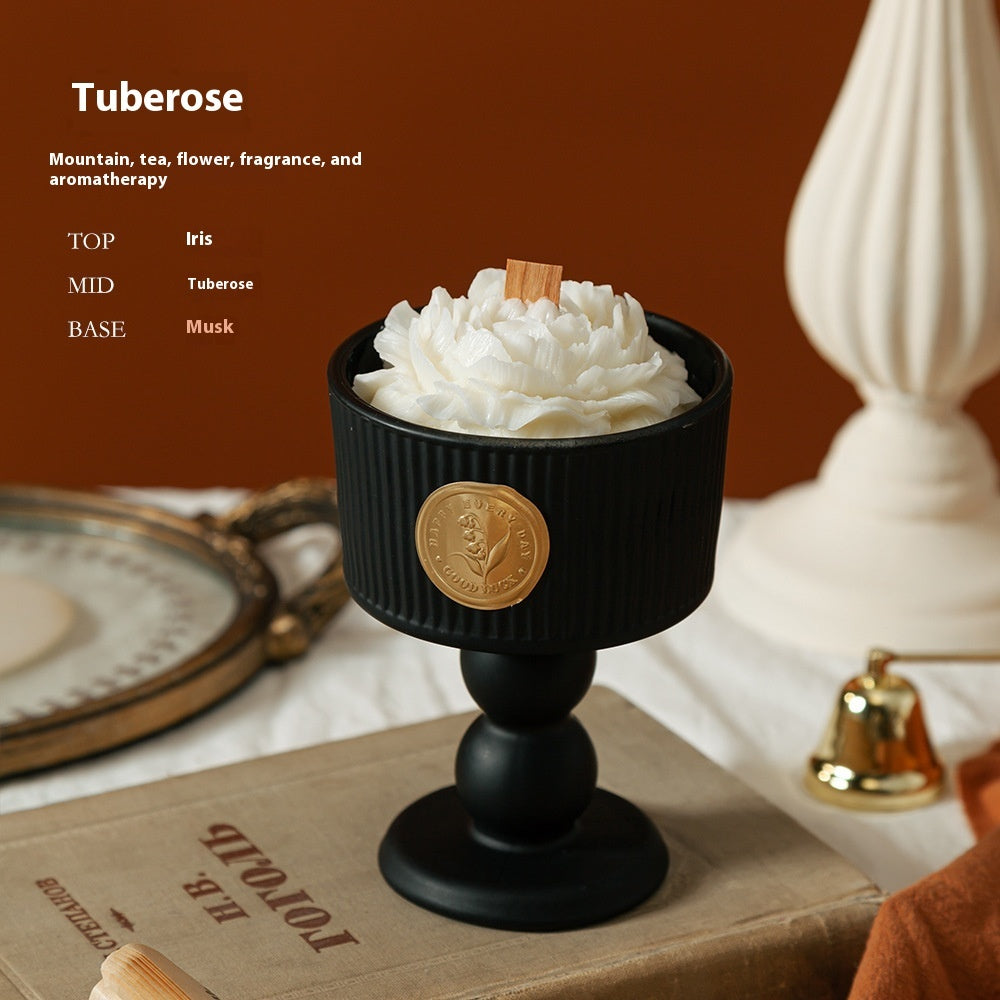 exclude-gallery. Detailed vertical pattern sunset jade notes for Camellia Porcelain Cup Candle: Top notes: iris; middle notes: tuberose; base notes: musk