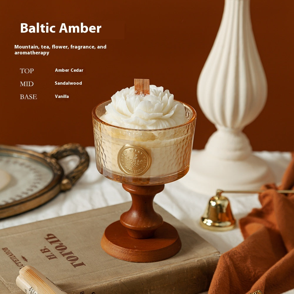 exclude-gallery. Detailed Baltic Amber notes for Camellia Porcelain Cup Candle: Top notes: amber cedar; middle notes: sandalwood; base notes: vanilla