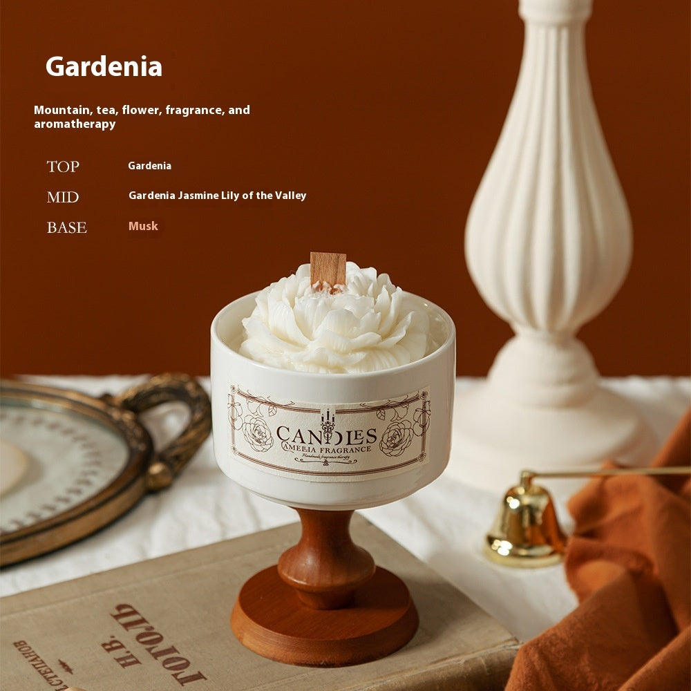 exclude-gallery. Detailed gardenia notes for Camellia Porcelain Cup Candle: Top notes: gardenia; middle notes: gardenia, jasmine, lily of the valley; base notes: musk