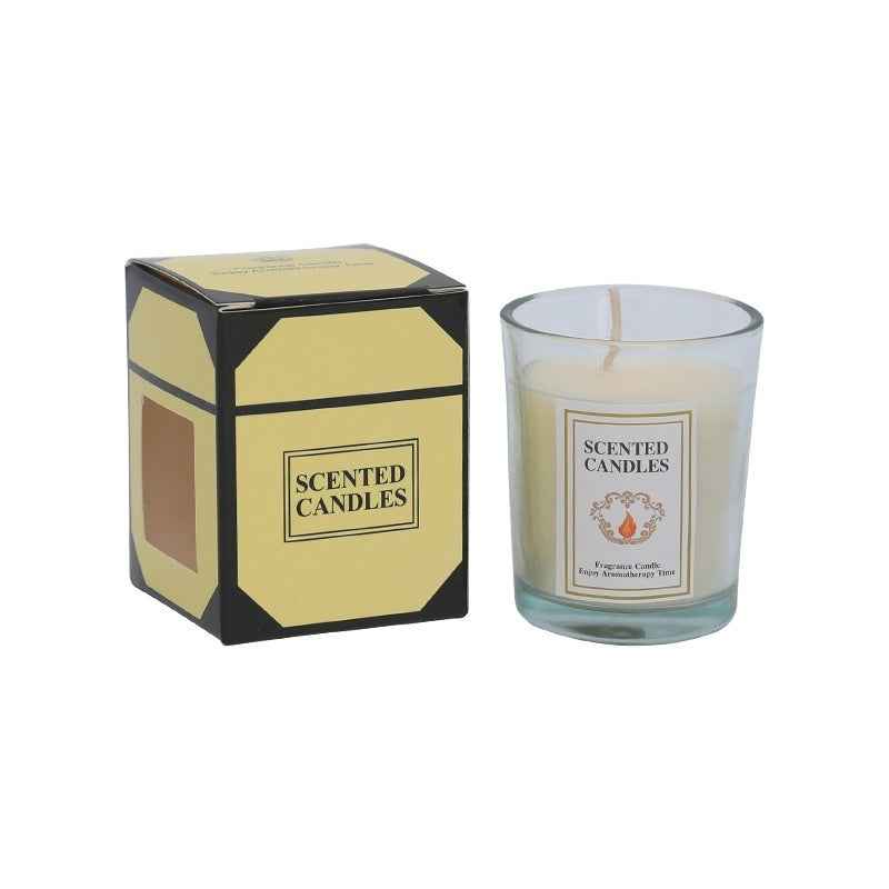 Single Delphy freesia scented candle in clear glass jar with elegant yellow gift box, perfect for Valentine's Day gifting