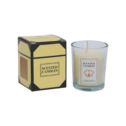 Single Delphy freesia scented candle in clear glass jar with elegant yellow gift box, perfect for Valentine's Day gifting