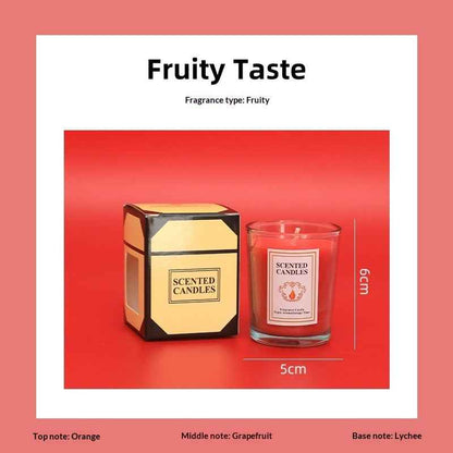 Delphy fruity scented candle with orange top note, grapefruit middle note, and lychee base, a sweet tropical fragrance for Valentine's Day