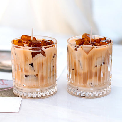 Two styles of iced coffee candles: American Coffee and Oatmeal Biscuit, handcrafted for home fragrance.
