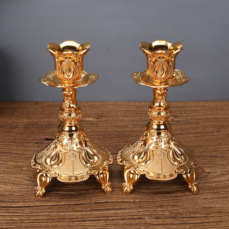 Two vintage silver tulip candle stands with detailed carvings, safe and stable for taper candles. exclude-gallery