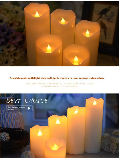 Detail view of the realistic flickering wick and 7.5cm diameter smooth surface of the LED wave mouth candle.